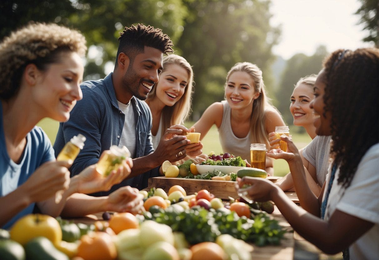 image-213 - Preventive Medicine Daily A group of people exercising outdoors, eating healthy foods, and receiving vaccinations to prevent illness