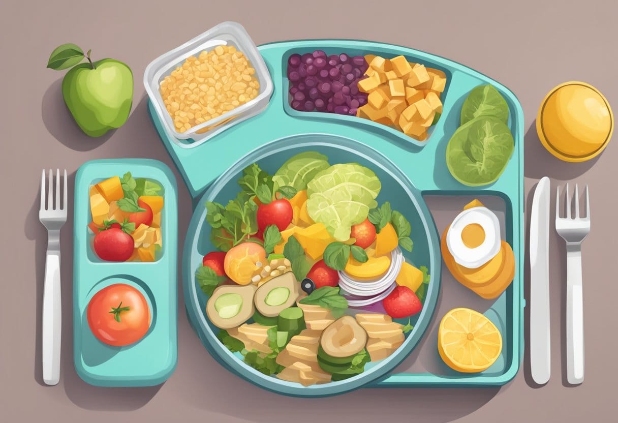 image-143 - Preventive Medicine Daily A scale with a lower weight reading, a tape measure wrapped around a shrinking waist, and a pile of healthy, portion-controlled meals