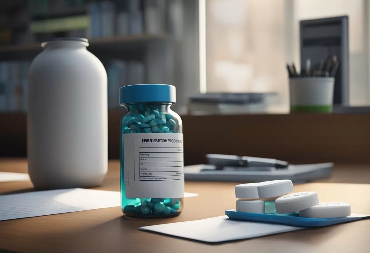 image-1086 - Preventive Medicine Daily A pill bottle and a prescription pad on a doctor's desk