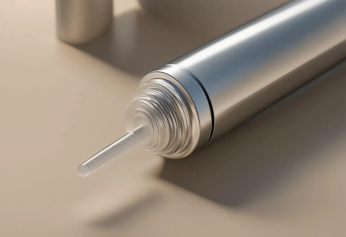 A dermaroller glides over skin, creating tiny punctures. Nearby, other skincare treatments sit unused