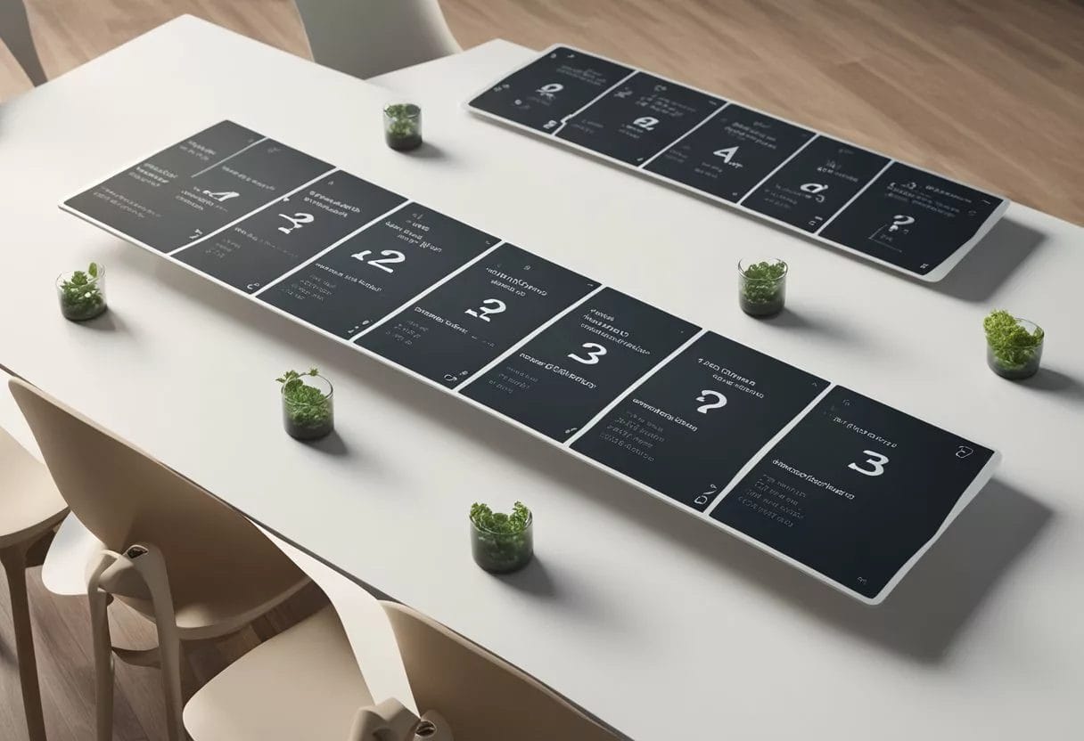 A table with labeled amino acids and their functions, surrounded by question marks and a FAQ sign