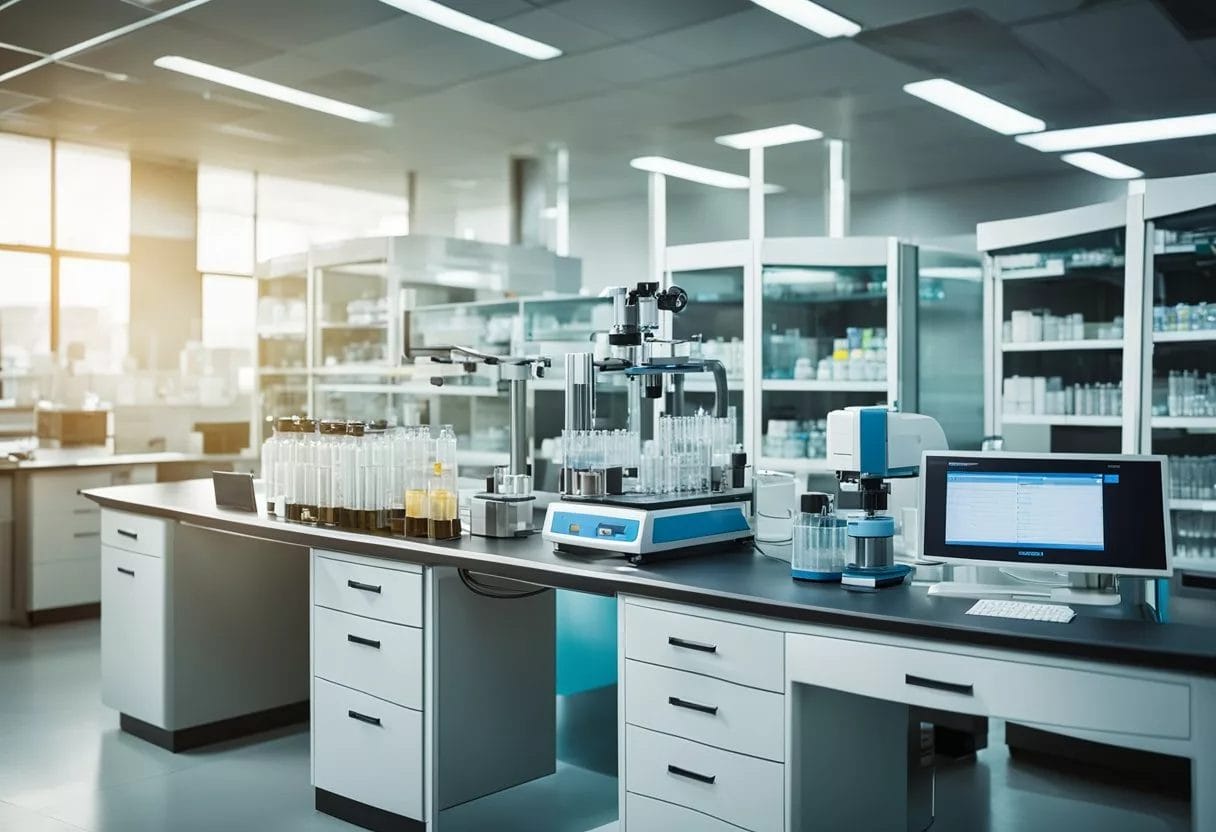 A laboratory setting with equipment and samples, showcasing the study and management of advanced glycation end products