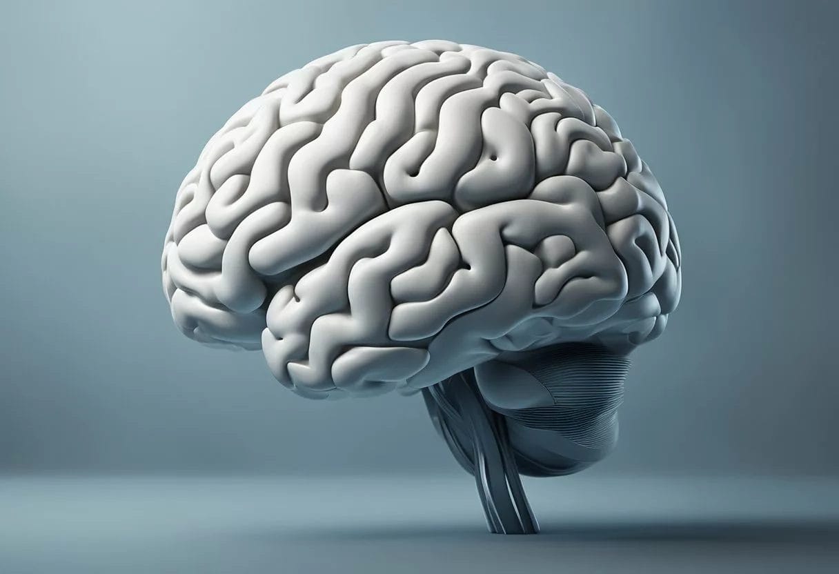 A serene brain surrounded by swirling stress, shielded by the calming effects of L-theanine