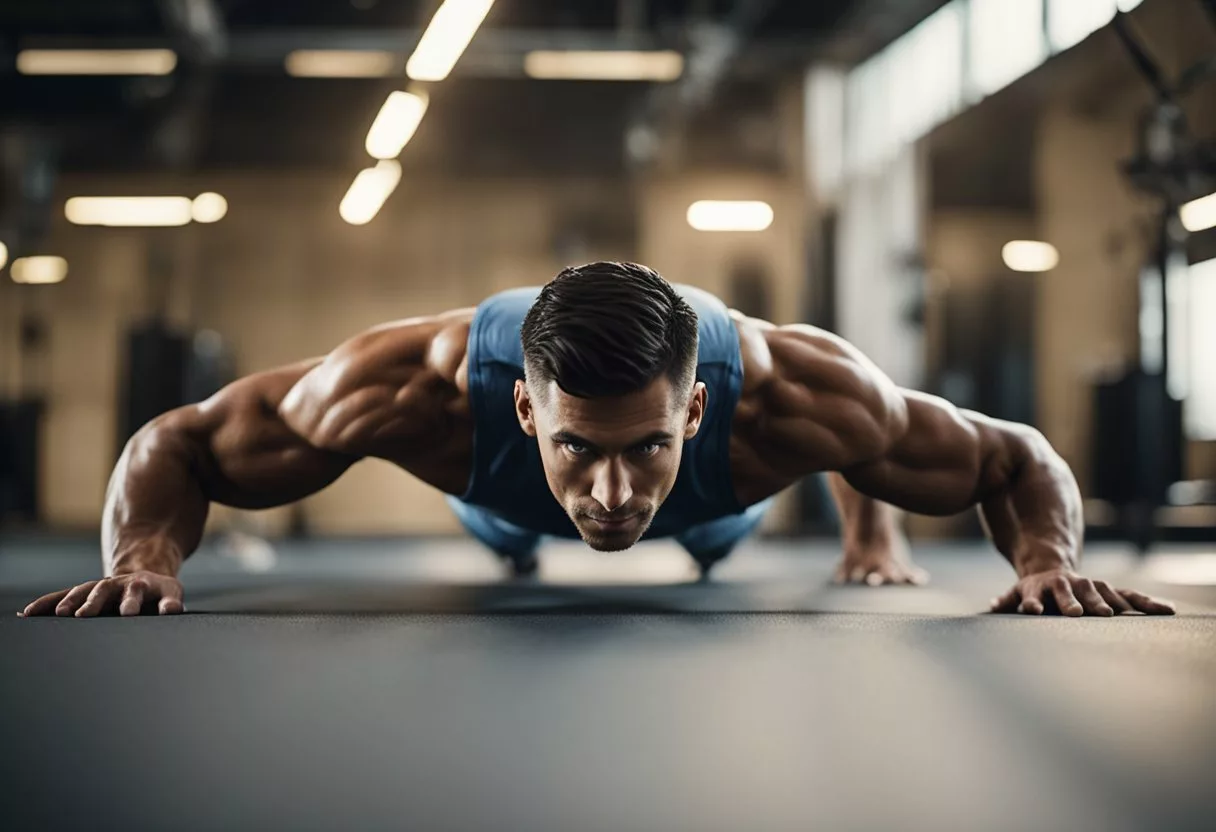 image - Preventive Medicine Daily A person is doing push-ups daily, showing increased muscle strength and endurance. Sweat drips down their face as their body becomes more toned and defined