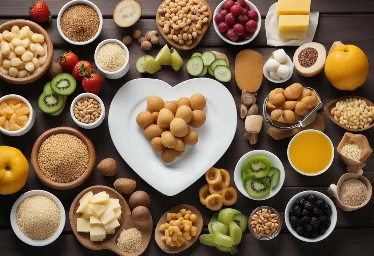 A table with various foods categorized by their glycemic index values. A heart symbol next to low GI foods