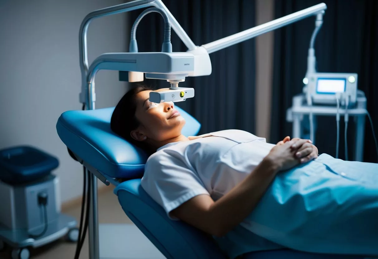 image - Preventive Medicine Daily A patient lying on a reclined chair with a laser machine positioned above their eye. The room is dimly lit with medical equipment surrounding the chair
