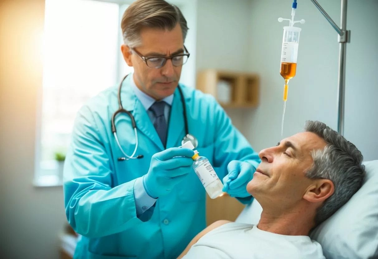 A doctor administering magnesium supplements to a patient through an IV drip