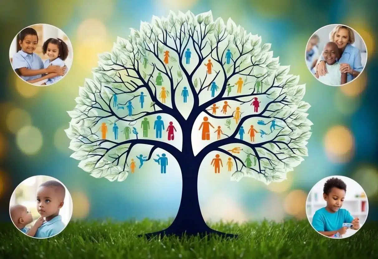 v2-m20lu-69nyo - Preventive Medicine Daily A family tree with branches representing different health conditions, surrounded by images of childhood interventions such as vaccinations and healthy lifestyle choices